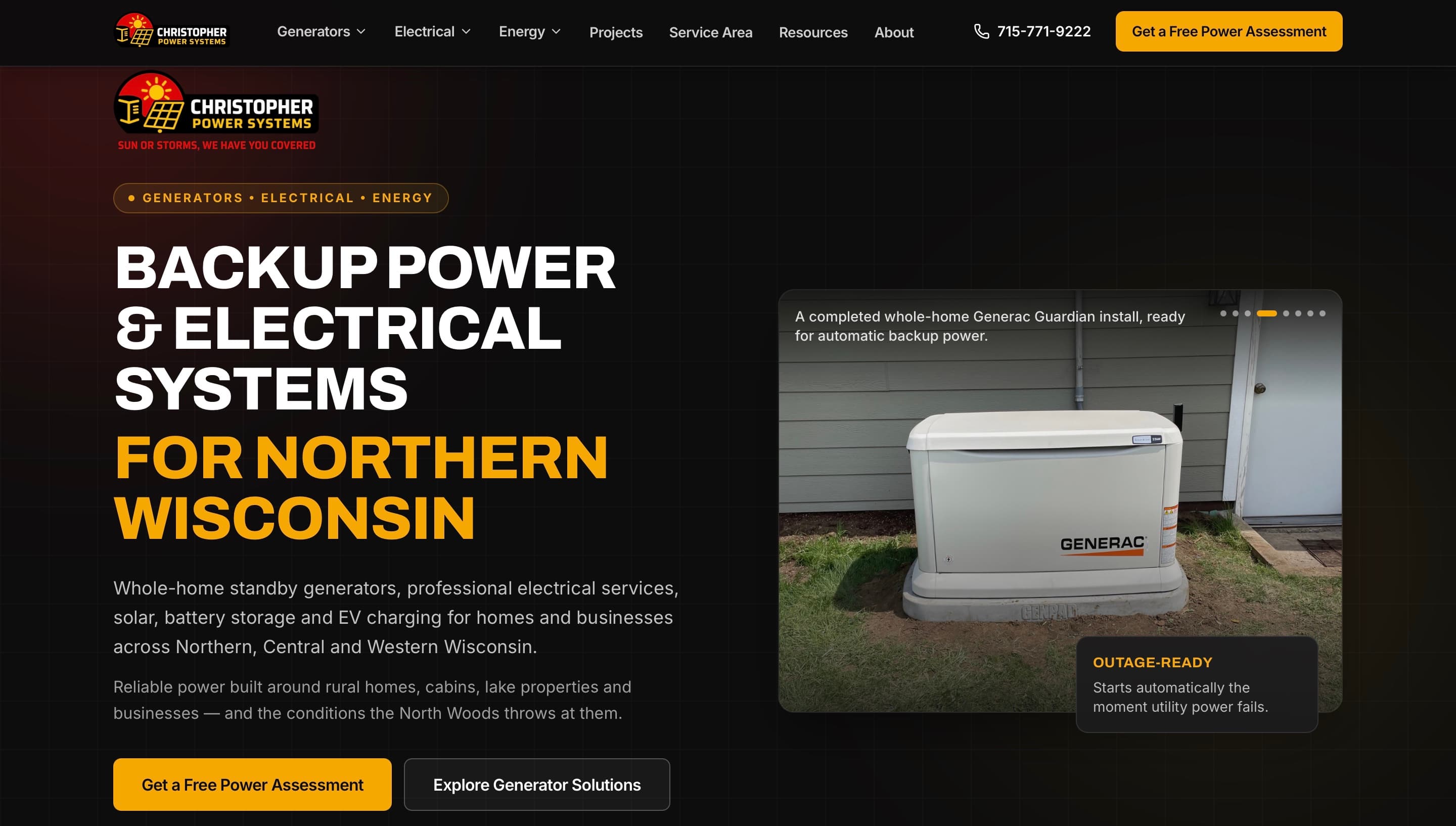 Christopher Power Systems website on desktop, designed and built by Tech Turtle