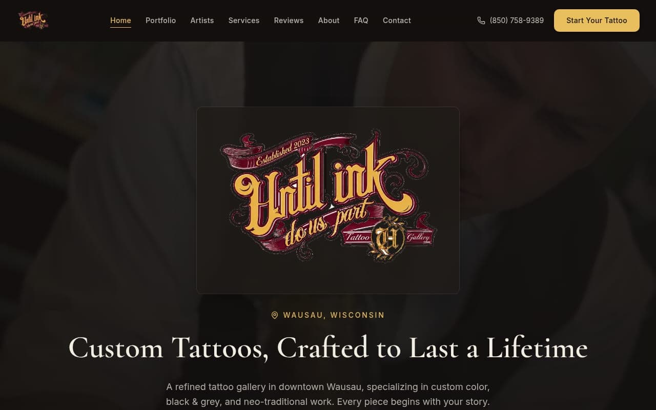 Until Ink Do Us Part Tattoo Gallery website by Tech Turtle