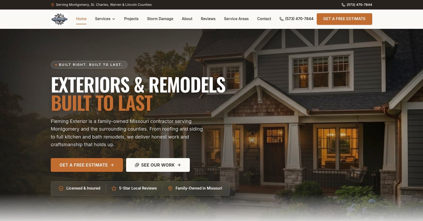 Fleming Exterior LLC website after the Tech Turtle rebuild