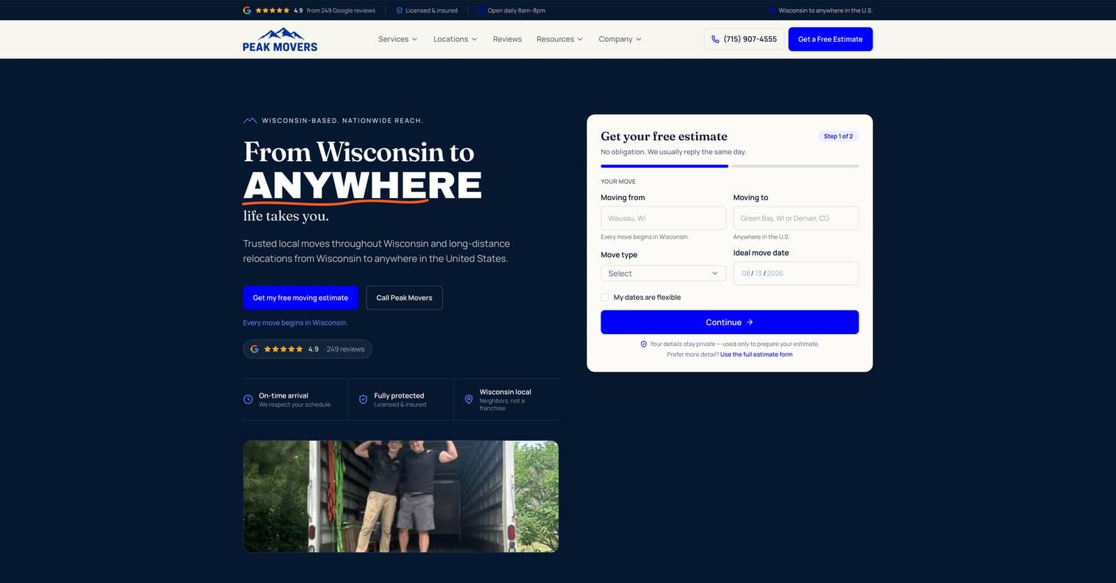 Peak Movers website by Tech Turtle