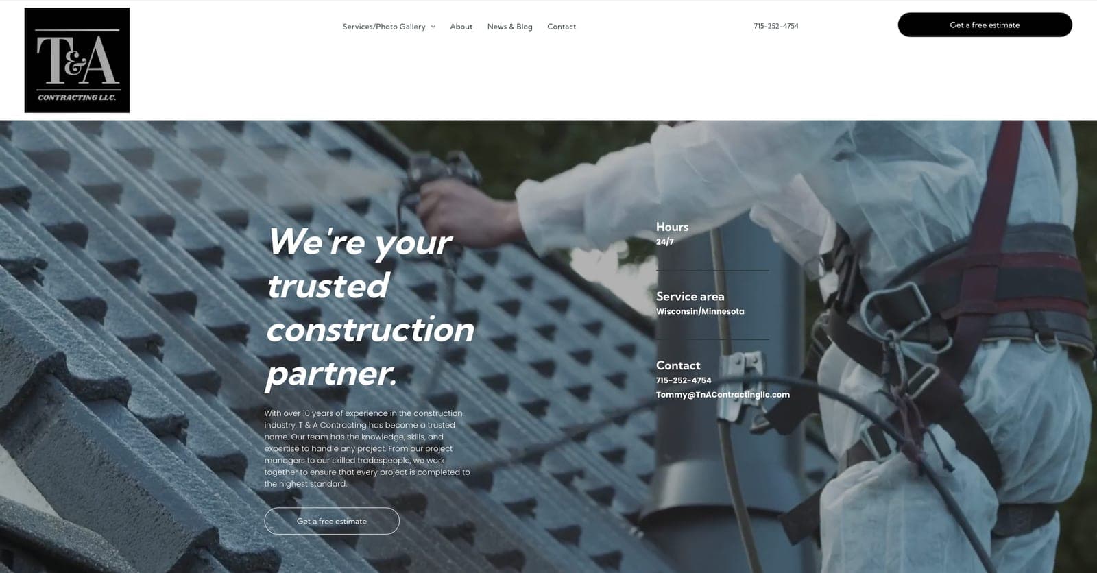 T & A Contracting website before, on its old platform