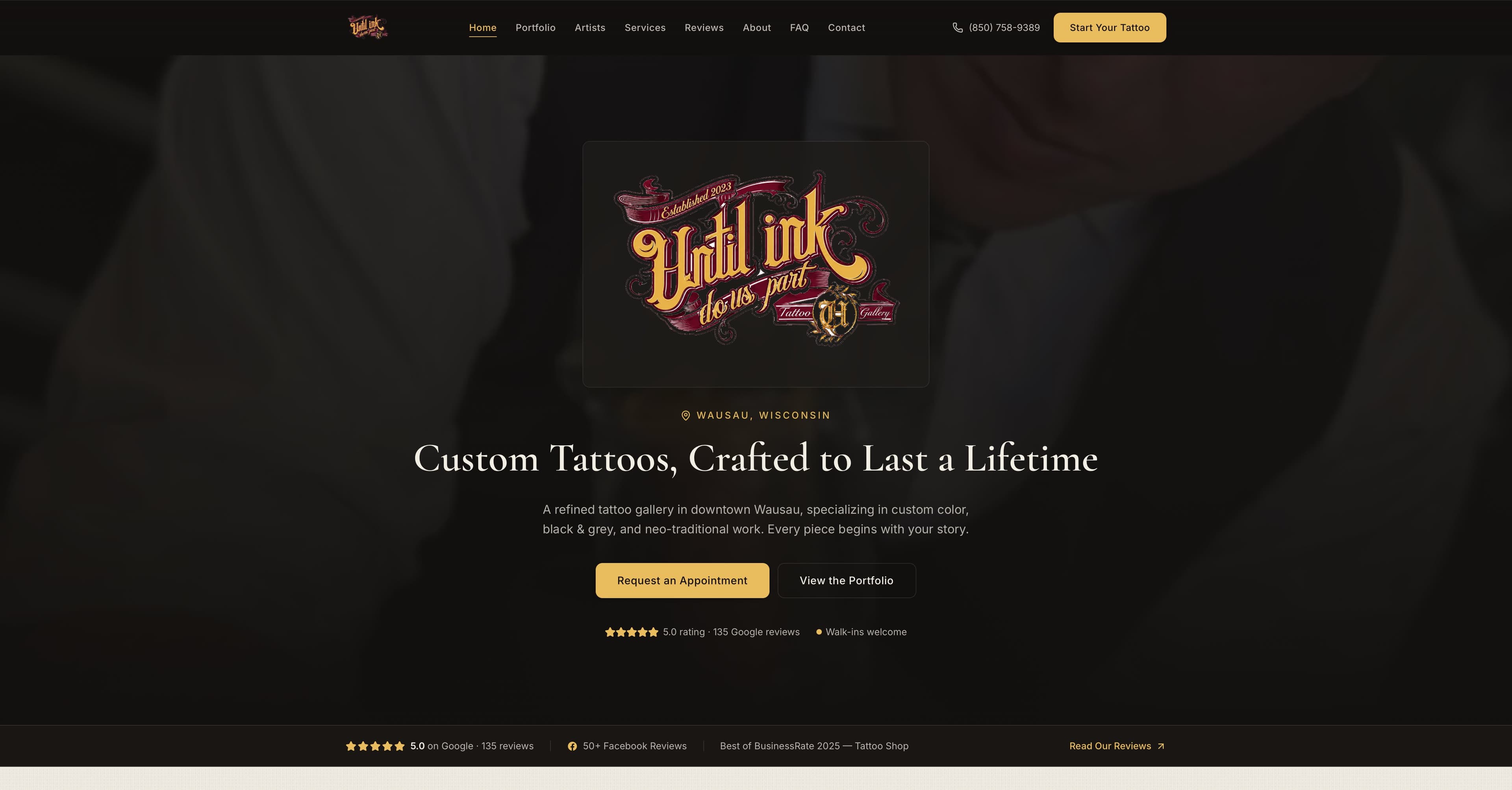 Until Ink Do Us Part Tattoo Gallery website after the Tech Turtle rebuild